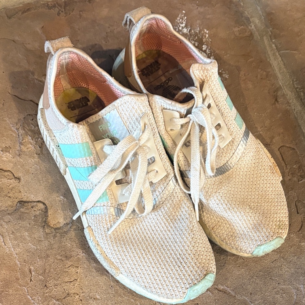 Adidas Cream and Light Green Sneakers